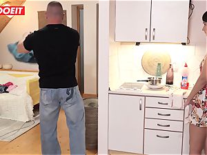 Step dad helps daughter-in-law clean his jizm instead of apartment
